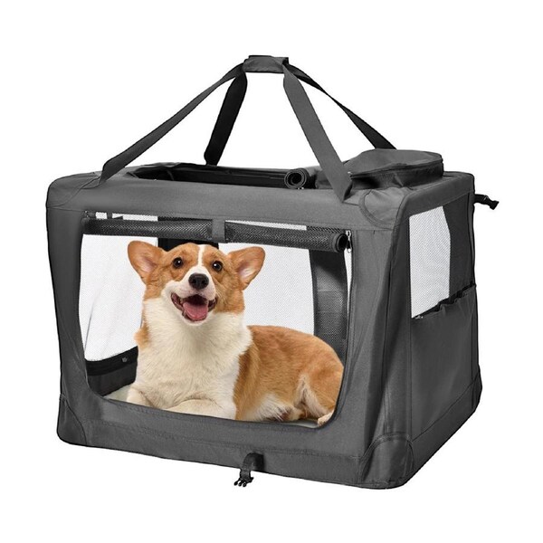 Foldable Dog Carrier Large Pet Travel Bag Portable and Breathable Car Travel Transport Kennel 72x52x52cm Load Up to 27kg with Steel Frame and Pocket Black