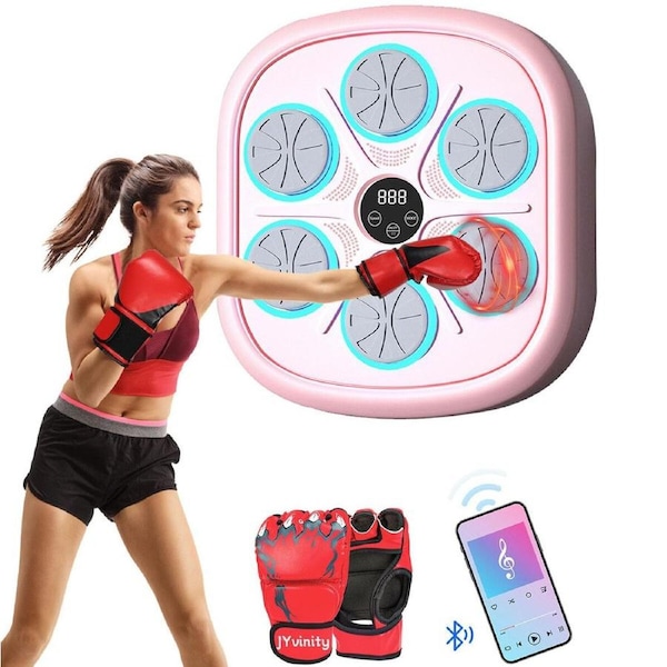 JOYBUY Boxing Machine Pink Music Gloves 9 Speeds Modes Home Indoor Exercise Fitness Trainer Interactive Workout Tool