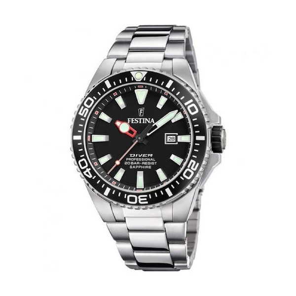 Festina Diver Stainless Steel Black Dial Quartz F20663-3 200M Men's Watch Day/Date Display