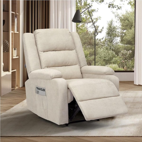 Oikiture Recliner Chair ArmChair Padded Lounge With Side Pocket Polyester Beige