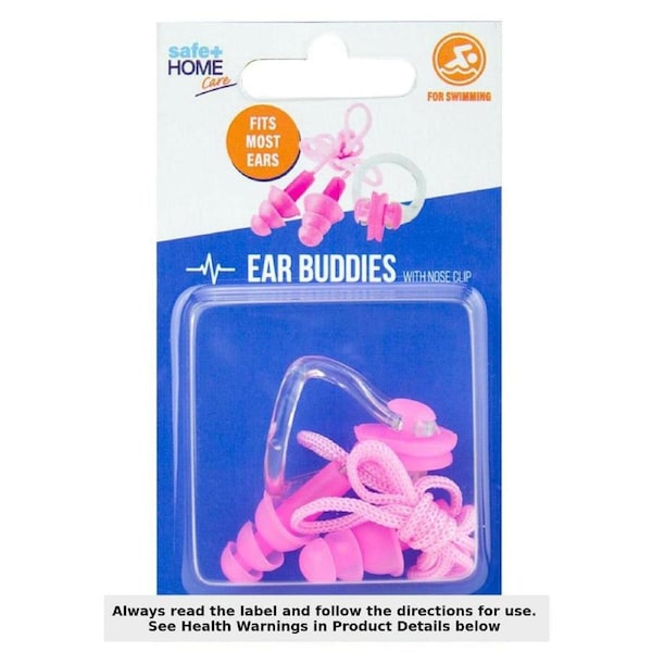 Safe Home Care Silicone Ear Buddies with Cord & Nose Clip 1 Pack Assorted Colours