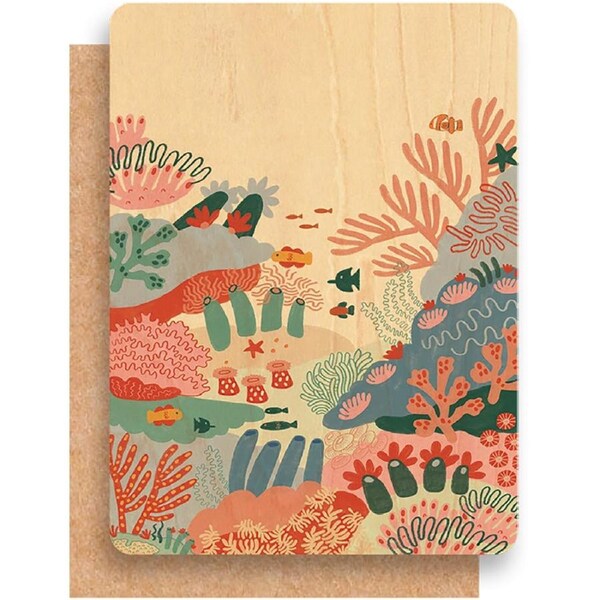 Greenigo Hayle & Shine A6 Wood Greeting Card with a premium C6 envelope Colourful Corals