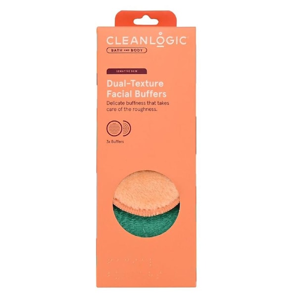 Cleanlogic Sensitive Skin Dual-Texture Facial Buffers 3 Pack Assorted Colours