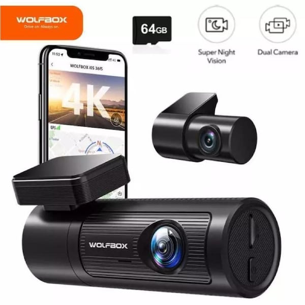 GPS WiFi UHD 2160P/1600P Car Monitor WOLFBOX Dash Cam Front and Rear 4K