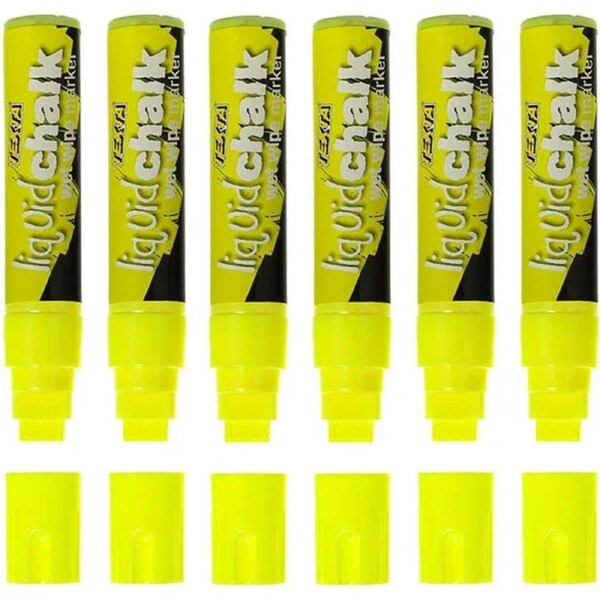 Texta Jumbo Liquid Chalk Markers Wet Wipe Chisel 15mm Yellow 6 Pack