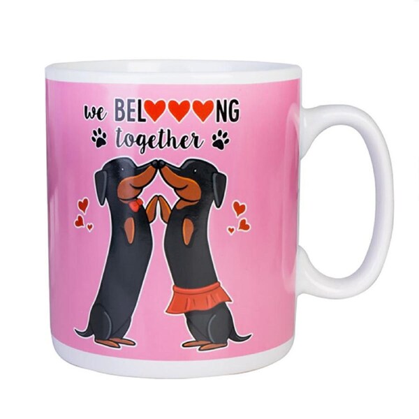 MDI Giant Mug Dachshund Valentine Home/Kitchen Drinkware Coffee Mug Pink