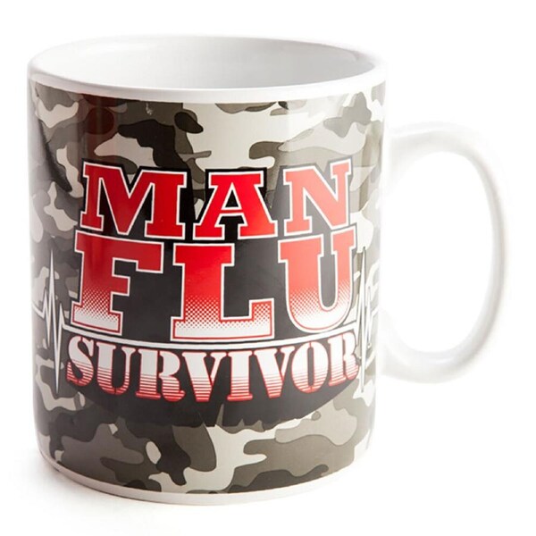 MDI Giant Mug Man Flu Survivor Home/Kitchen Drinkware Coffee/Tea Mug Grey