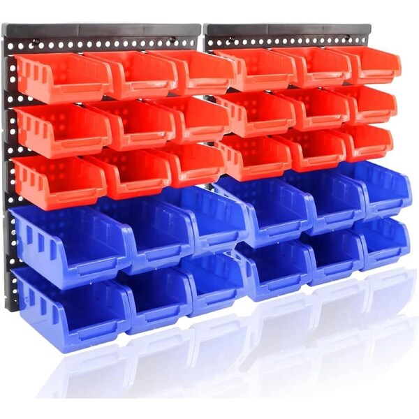 30 Tool Storage Bins Wall Mounted Organiser Parts Garage Workshop Box Shed Rack