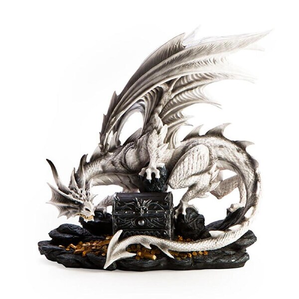 Mystical Worlds Large White Dragon Figurine w/Jewel Box Fantasy Display 50cm