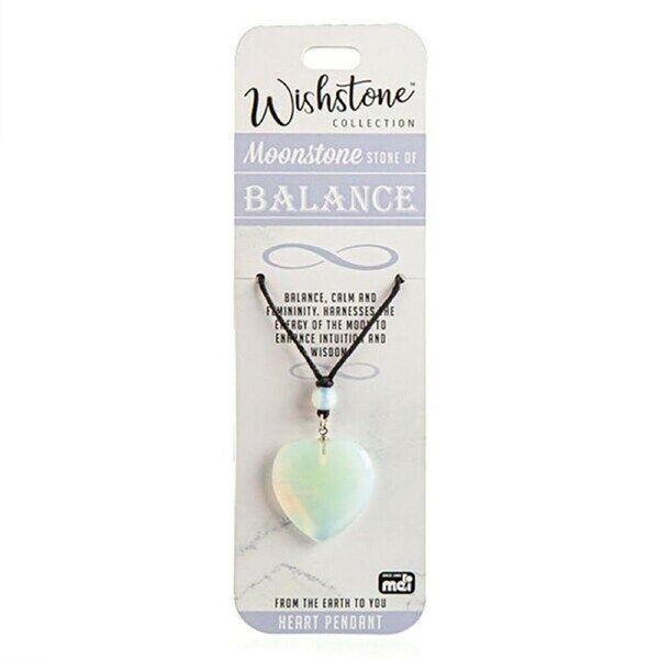 Wishstone Moonstone Stone of Balance Heart Pendant Necklace 3x19cm White