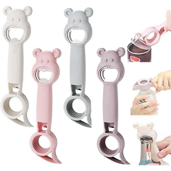 4 In 1 Bottle Opener, 4pcs Funct Beer Bottle Opener, Cute Bottle Opener For Cans Jars Sauce