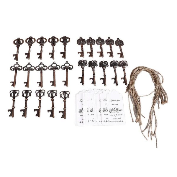 25 Sets Vintage Key Bottle Opener Wedding Favor Party Favors Key Bottle Opener With Writable Card Hemp Rope For Birthdays