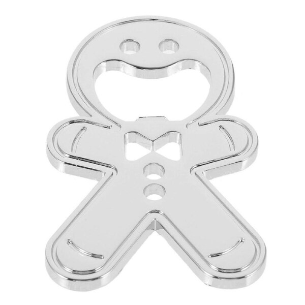 Creative Bottle Opener Stainless Steel Gingerbread Man Shape For Christmas Silver 7x4x0.2CM 1Set