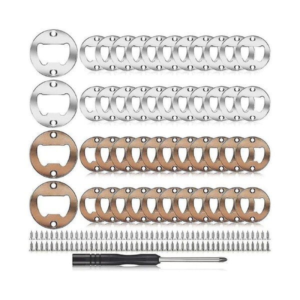 40sets Beer Bottle Opener Inserts Kits Round Diy Bottle Opener Hardware Kit With Screws Screwdriver