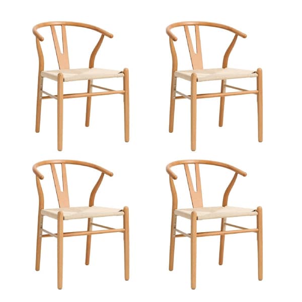 Oikiture Set of 4 Wooden Dining Chair Cafe Lounge Seat Wishbone Shaped Chair