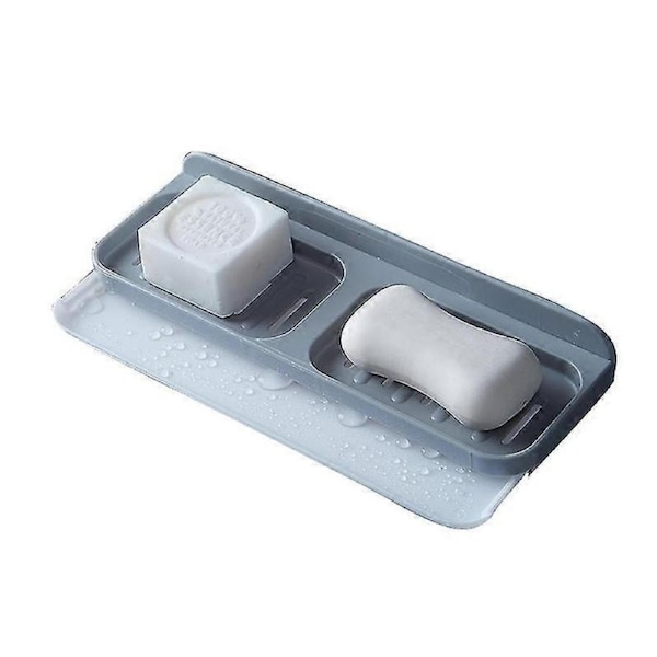 Double Compartment Drawer Design Wall Mounted Soap Dish Double Drain Soap Dish Rack - Soap Dish grey