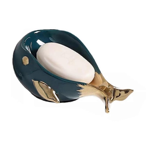 Ceramic Soap Dish, Self-Draining Soap Dish Holder, Soap Dish for Bathroom and Shower, Easy to Clean, Whale Shape