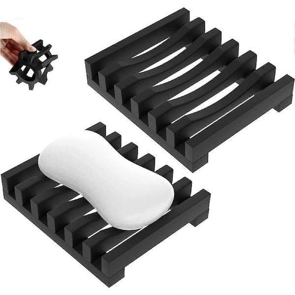 Pack Soap Dish, Silicone Soap Dish, Bath Soap Dish, Easy Clean, Dry, Sink, Bath Top, Soap Dispenser, Silicone Soap Holder for Soap (Black)