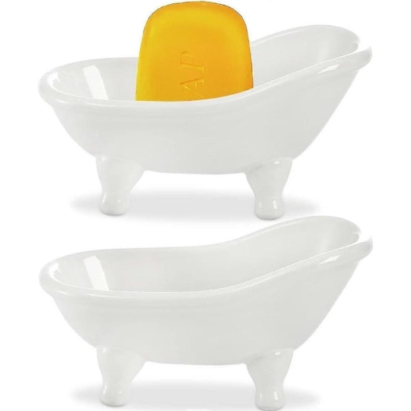 2 Pack Ceramic Soap Dish Bathtub, White Decorative Bar Soap Holder, Small Porcelain Soap Tray With Drainage Hole For Shower Bathroom Vanity.