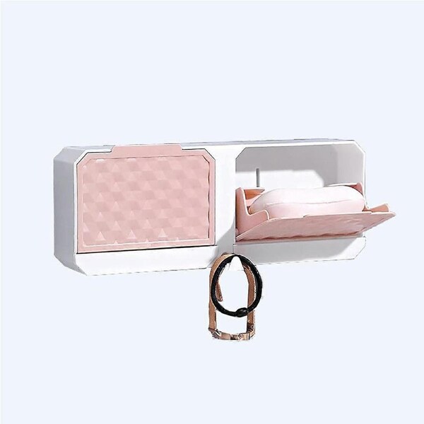 Double Wall Soap Dish with Flip Lid Sink Soap Box Shower Room Soap Box Soap Dish Bathroom Organizer (Pink)