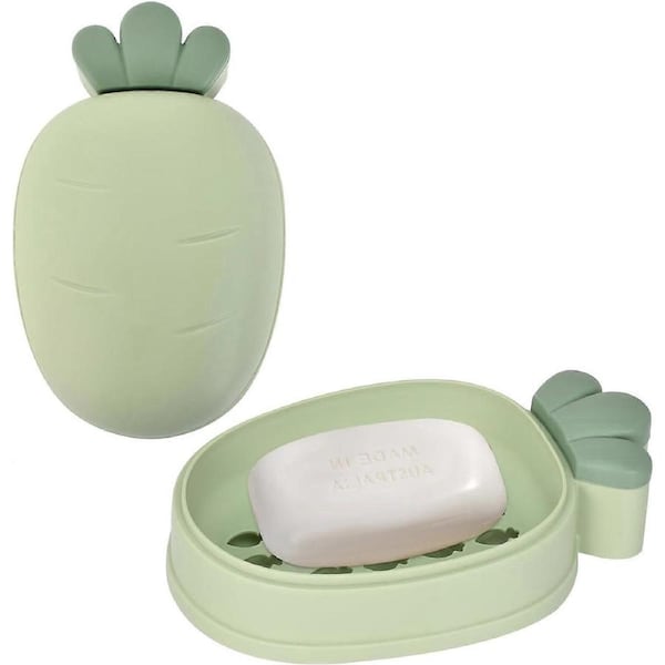 (Green)2 Pieces Soap Dish, Soap Holder with Drain, Soap Dish with Lid, Portable Soap Box, Non-Slip Soap Dishes, for Shower, Bathroom, Kitchen, Keep So