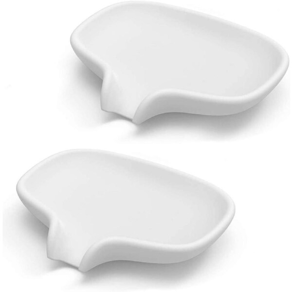 Silicone Soap Dish with Drain, Shower Soap Box, Bathroom Kitchen Sponge Soap Dish - White, 2 PCS