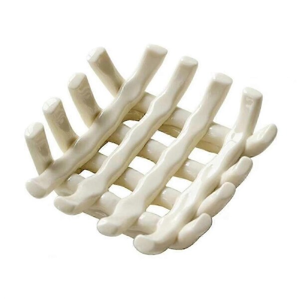 Ceramic Soap Holder for Bathroom, Stylish Self-Draining Dish with Hollow Design