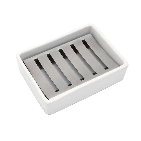 Ceramic Soap Dish Stainless Steel Soap Dish for Bathroom and Shower Double Layer Draining Soap Box