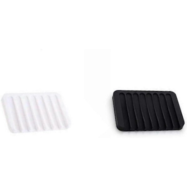 2 Pack Flexible Silicone Soap Dish Holder for Bathroom, Kitchen - Black and White