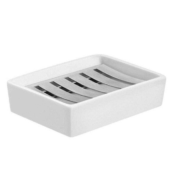 Sus304 Stainless Steel Ceramic Soap Dish for Bathroom, Double Layer Self-Draining Soap Dish, Say No to Fluffy Soap, Easy Cleaning (White)