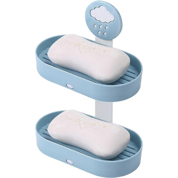 Cute soap rack wall removable soap box shower room soap rack double soap bar tray drainage