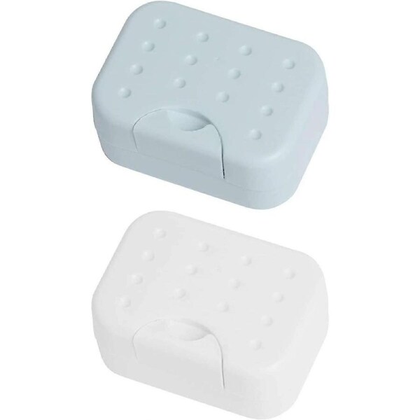 2pcs Travel Soap Box Travel Soap Dish Waterproof And Sealed Soap Dish,10.8x7.6x5cm (white And Blue)