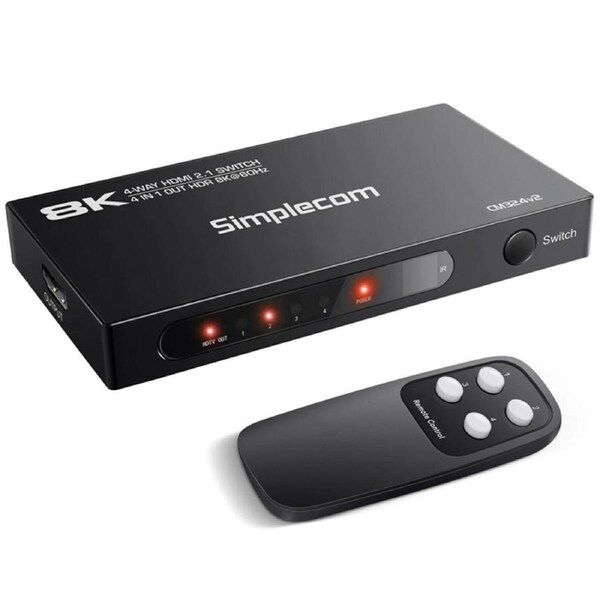 Simplecom 4-Port HDMI 2.1 Switch with Remote and 4 in 1 OUT Splitter (CM324v2)