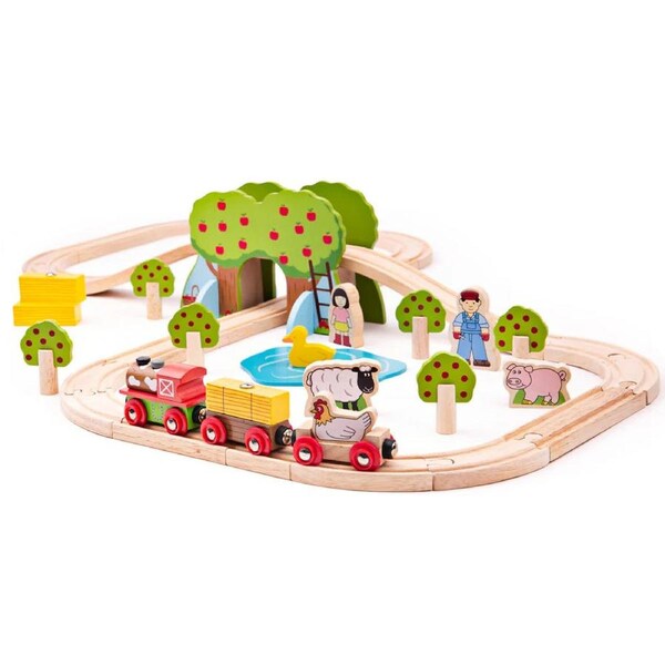 Bigjigs Rail Wooden Farm Train Set 44 Piece Creative Railway Playset