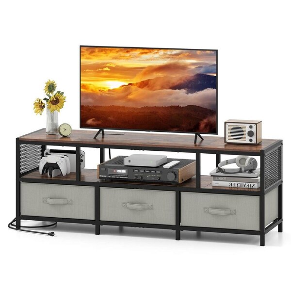 Giantex 3-Tier TV Stand for TVs up to 65” Entertain Center w/Power Outlets Media Console Table Brown