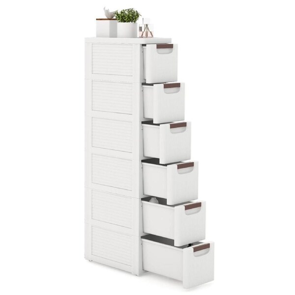 Giantex 6-Drawer Narrow Storage Cabinet Rolling Organizer Unit Plastic Cart Container Bathroom Salon White