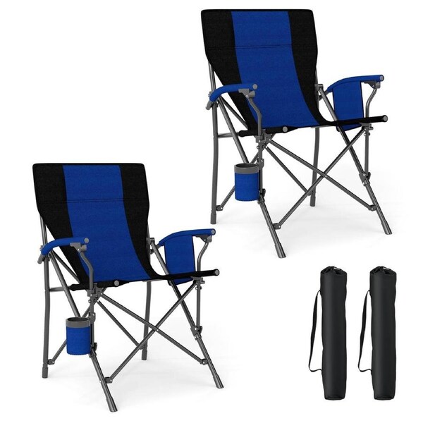 Costway 2x Folding Camping Chair Fishing Picnic Chair Outdoor Oxford Lawn Seat Cup Holder Side Pocket Carry Bag Beach Blue