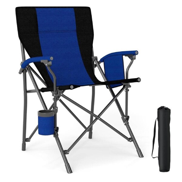 Costway Folding Camping Chair Fishing Picnic Chair Outdoor Oxford Lawn Seat Cup Holder Side Pocket Carry Bag Beach Blue