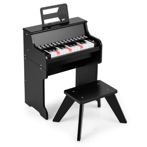 Costway 25 Keys Piano Keyboard w/Stool Music Stand & Teaching Mode Mini Digital Piano Toy Music Instrument Black