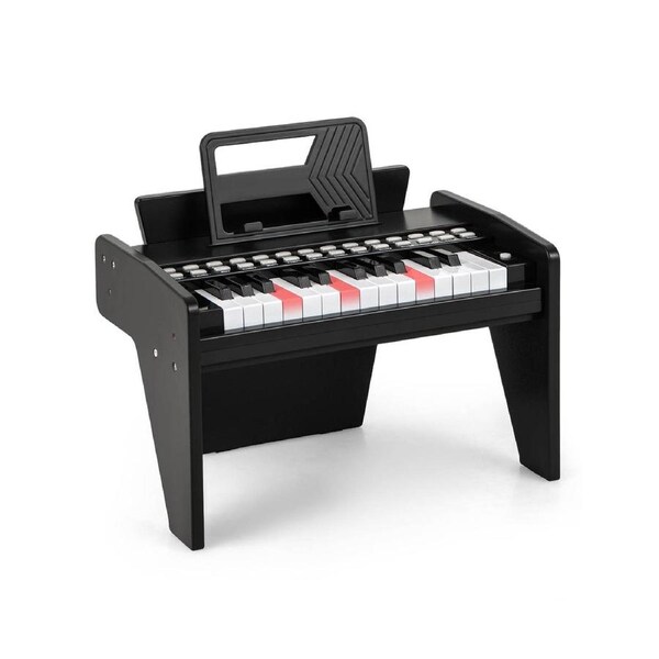 Costway 25-Key Lighted Electronic Piano Keyboard w/Music Stand & Teaching Mode Mini Piano Black