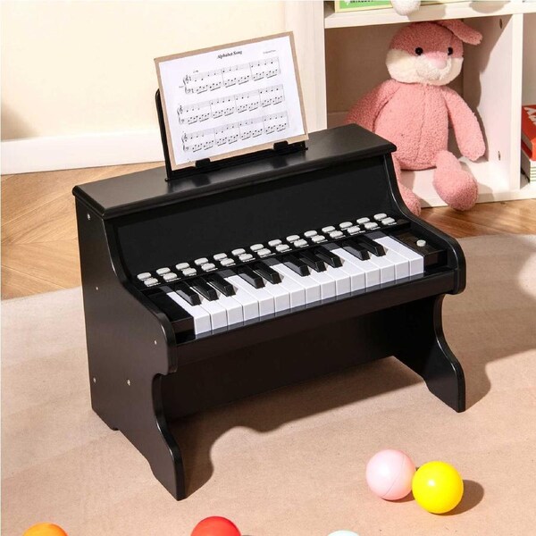 Costway 25 Keys Piano Keyboard w/Music Stand & Teaching Mode Mini Digital Piano Toy Music Instrument Black