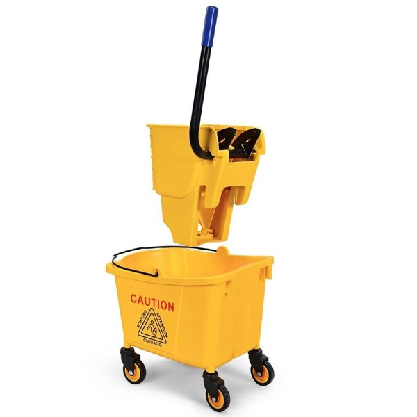 Costway 24L Commercial Mop Bucket Floor Cleaning Trolley Rolling Janitorial Mop Bucket for School