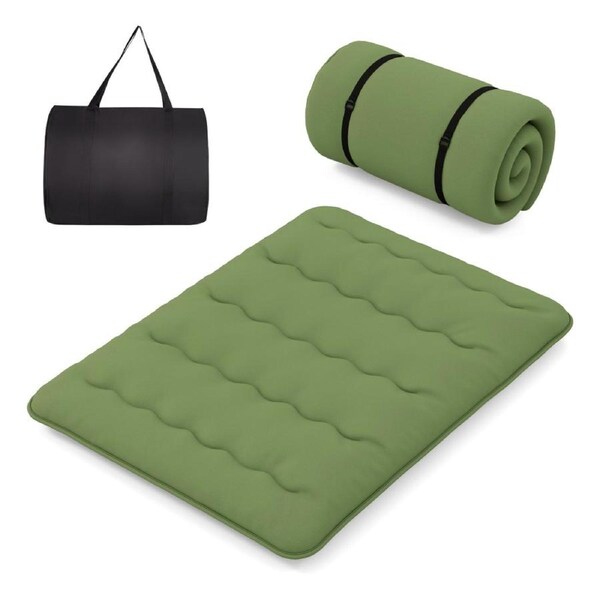 Costway Queen Size Camping Mattress Tatami Roll up Mat Cushion Floor Lounger Bed Sleeping Pad w/Carry Bag Green