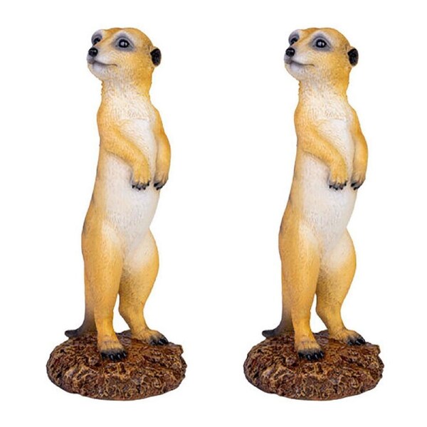 2PK Meerkat Polyresin Figurine Statue Animal Home/Room Decor Accent 7.8x19cm