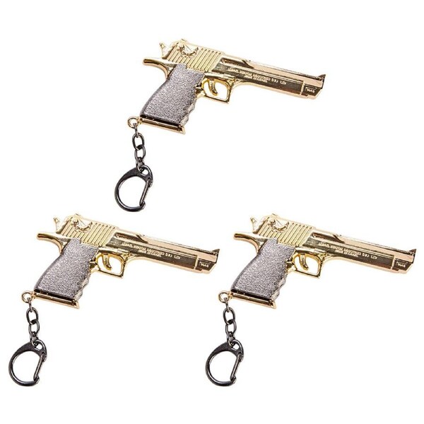 3PK MDI Iron Keychain/Keyring Mini Pistol Replica Toy Bag Charm 13x4.5cm