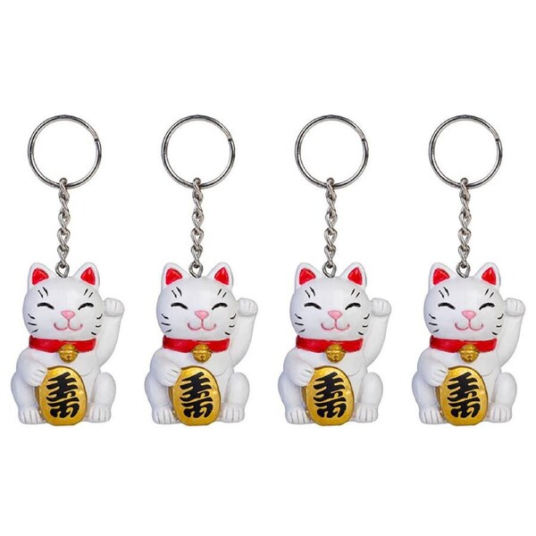 4PK Lucky Cat Keychain Kitty Mini Animal Charm Toy Bag Accessory for Kids 5x3cm