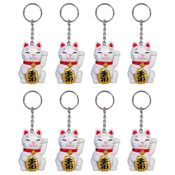8PK Lucky Cat Keychain Kitty Mini Animal Charm Toy Bag Accessory for Kids 5x3cm