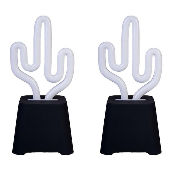 2PK Art + Tech Neon Light Speaker Cactus Fun LED Bluetooth Mini 8.9x18.1cm Green