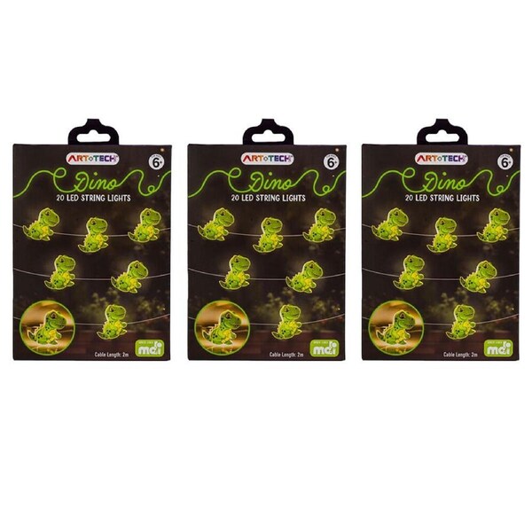 3PK Art + Tech LED String Light Dino Fun Decorative Kids Lighting 23.8x3.5cm