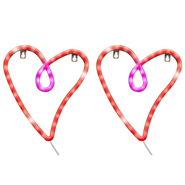 2PK Art + Tech LED Wall Light Heart Romantic Home Accent Night Light 20x22.5cm